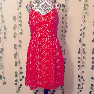 CHARLOTTE RUSSE Red and nude crochet lace dress